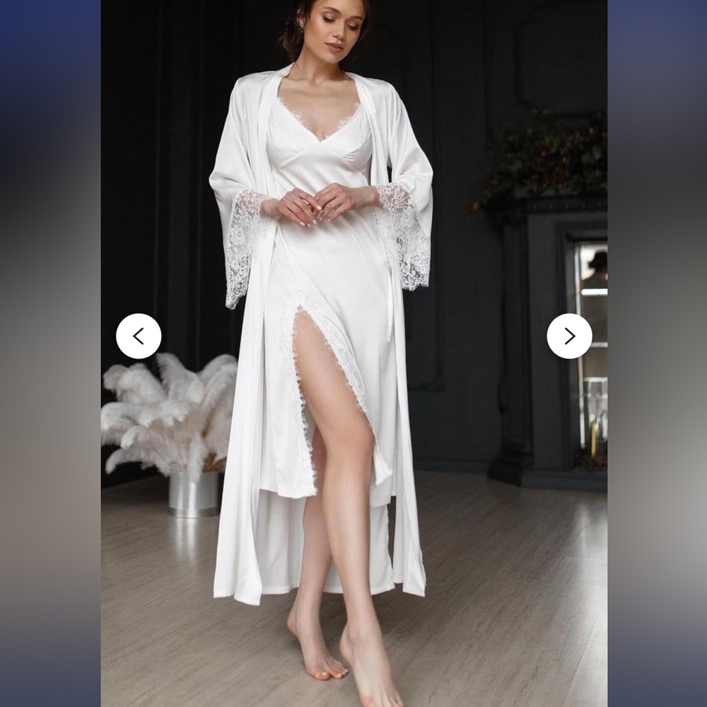 White Long Bride Robe and Nightgown set